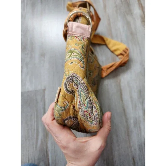 MaggiB Yellow Green Paisley Quilted Small Shoulder Crossbody Bag Zip Closure - Picture 8 of 13